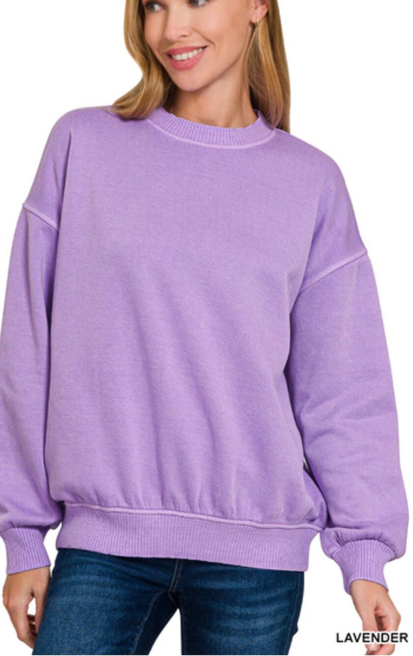 Zenana SWEATSHIRT PULLOVER LAVENDER Pigment Dyed Oversized Batwing Pullover